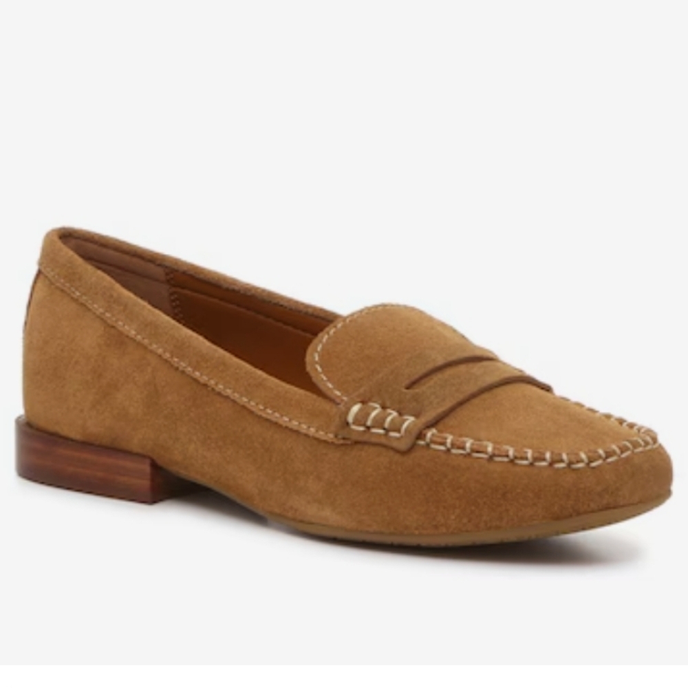 Donald Pliner Binah Suede Leather Penny Loafer Women's Size 9 Tan Camel Brown